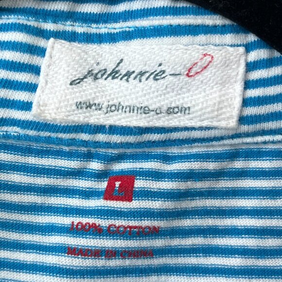Johnnie-O Blue White Striped Polo Shirt Size L - Picture 4 of 6